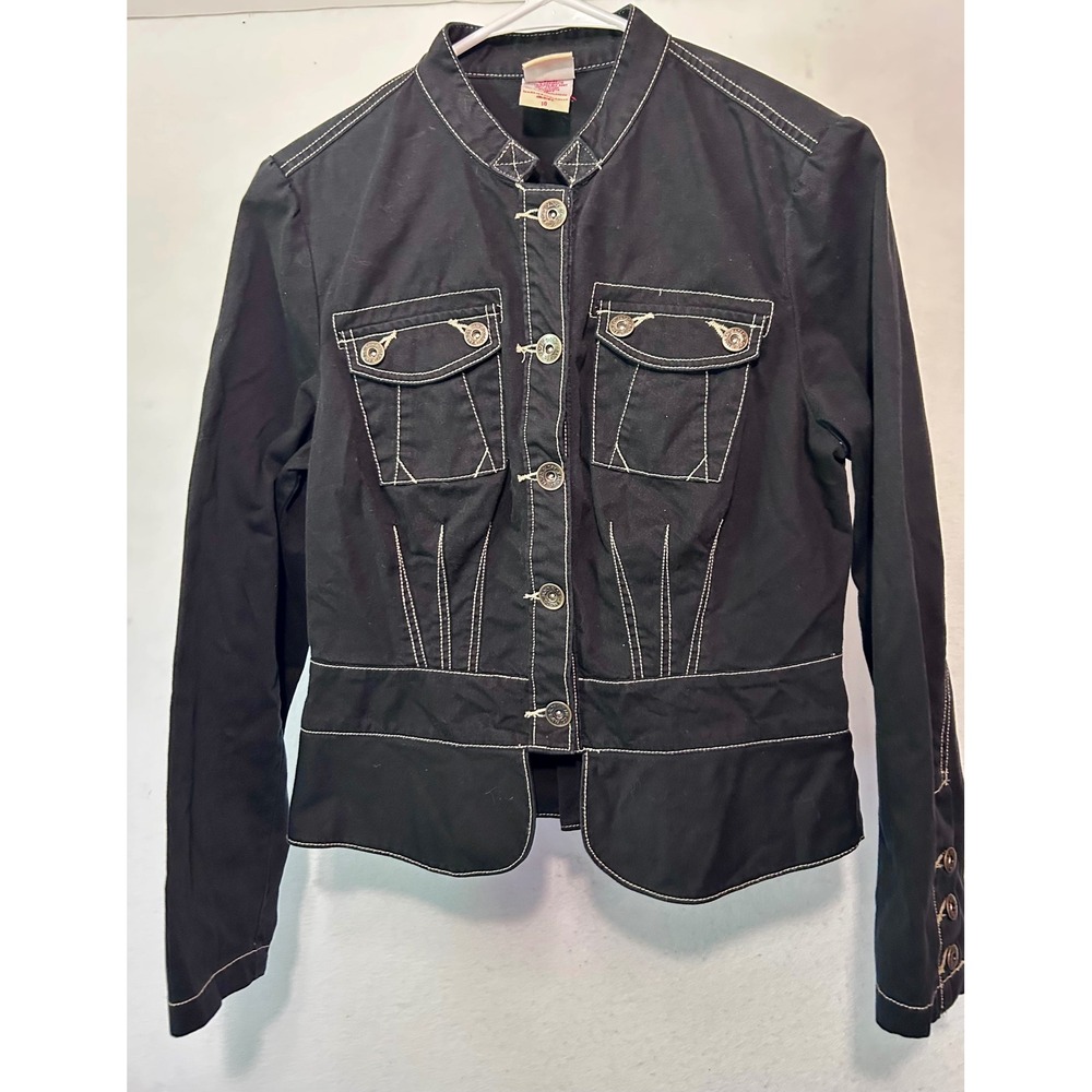 Faded Glory Originals Black Contrast Stitch Utility Jacket Womens 10 Military